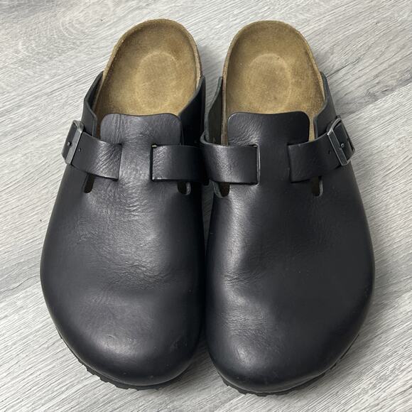 Birkenstock Women's Boston Super Grip Leather Slides Black Size 13 - Picture 2 of 5